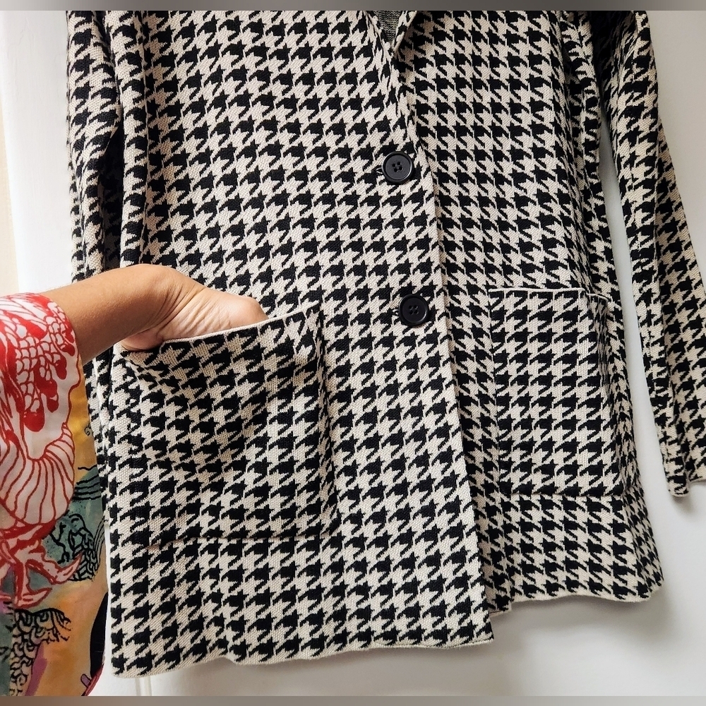 Max Studio Vintage Knit Black Houndstooth Unconstructed Blazer In Cream Black S. - Picture 12 of 16